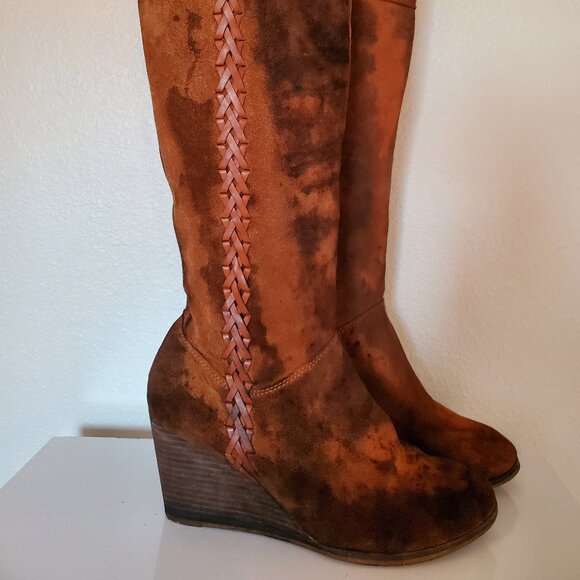 Leather suede wedge tall rodeo Western cowgirl Boot 10 1/2 11 brown black tan - Picture 6 of 13